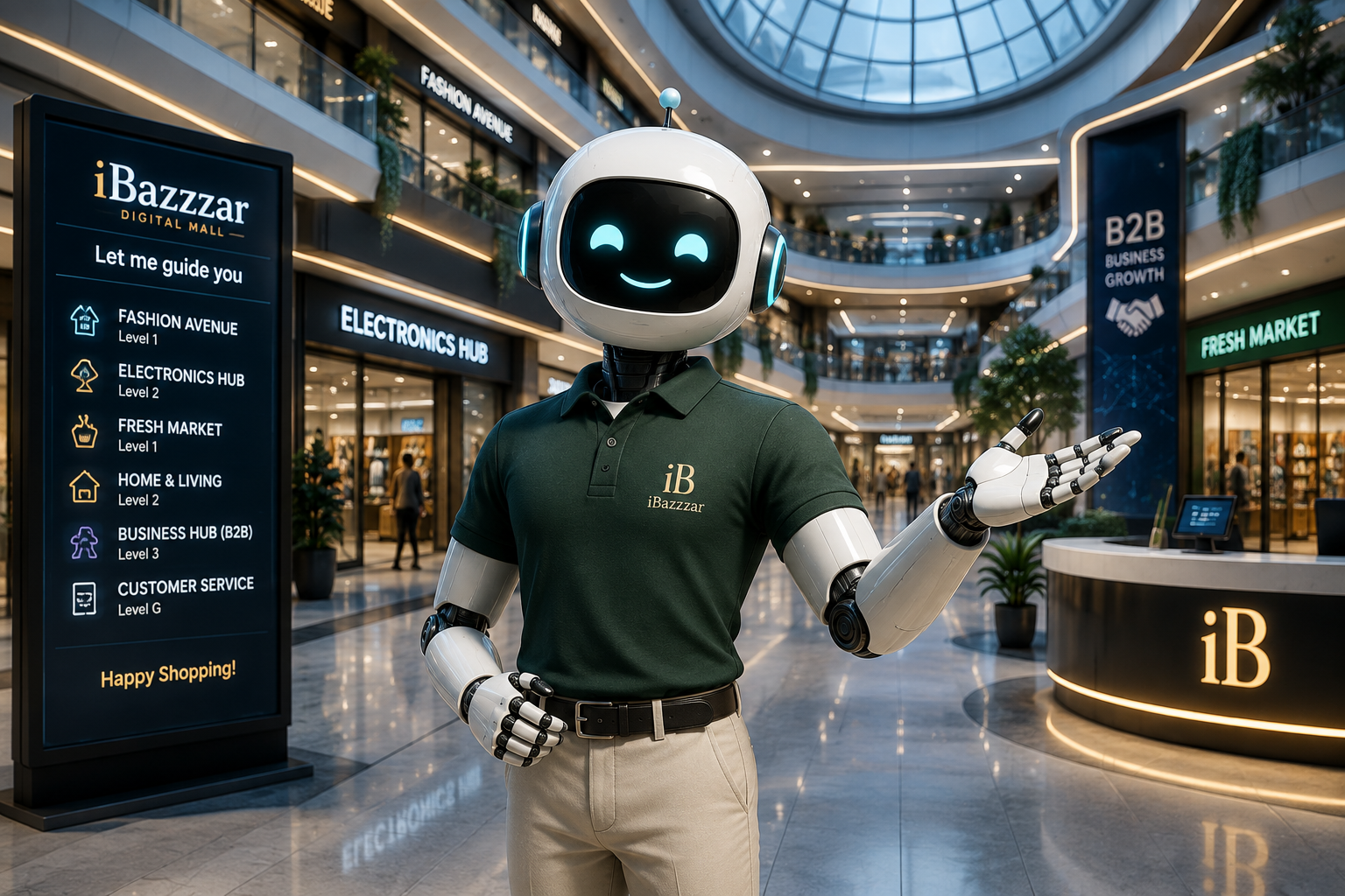 iBazzzar robot carrying shopping packages inside mall